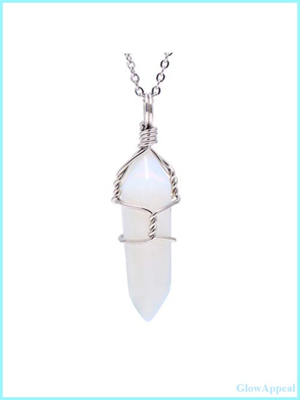 Created Opal Crystal Point Pendant Necklace Hand Wired 18" Chain